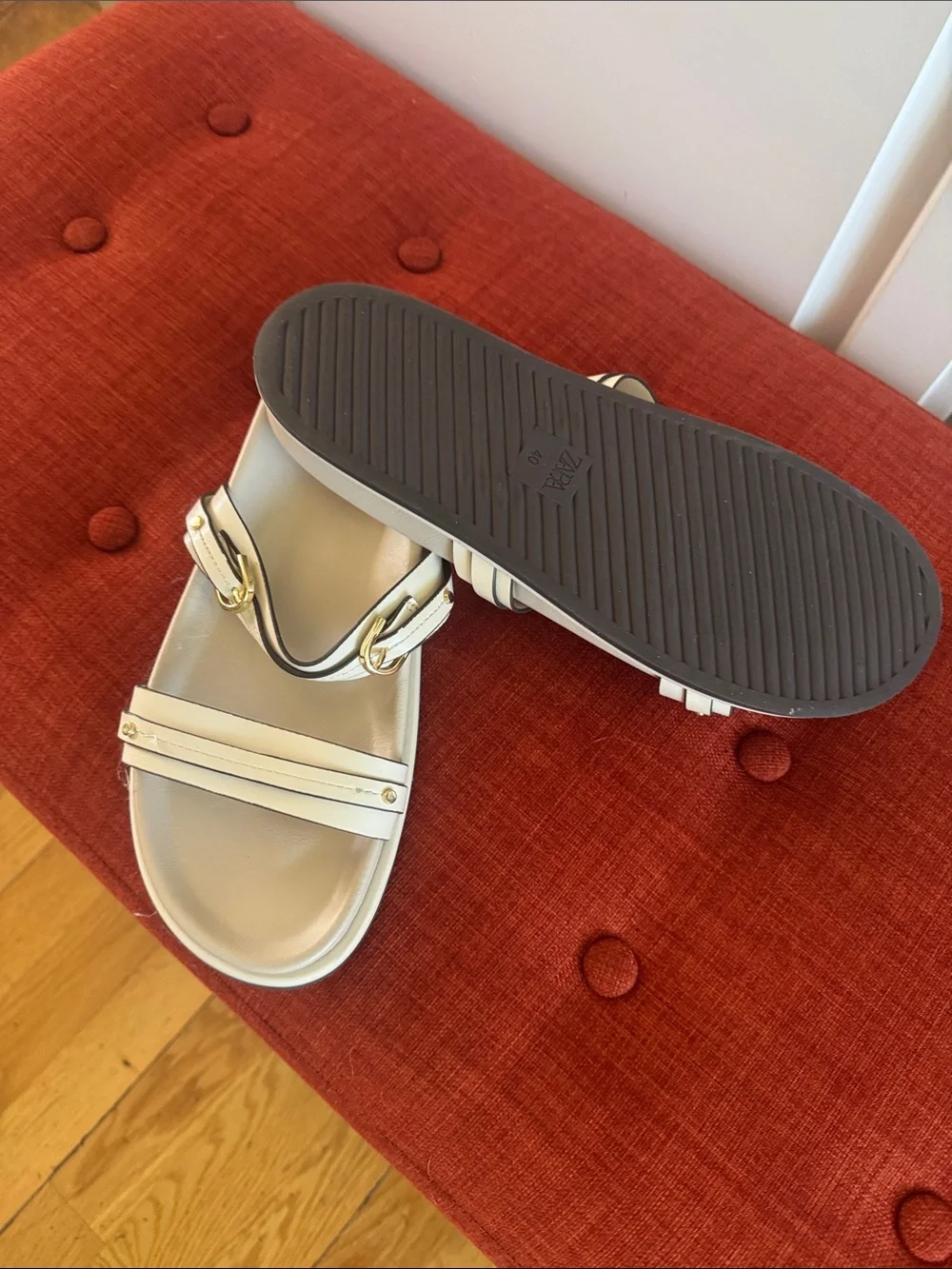 Zara Ivory Slide Sandals with Gold Buckles - Women - Picture 2 of 4